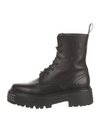 Pre-owned Celine Leather Studded Accents Combat Boots In Black
