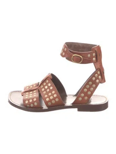 Pre-owned Celine Leather Studded Accents Gladiator Sandals In Brown