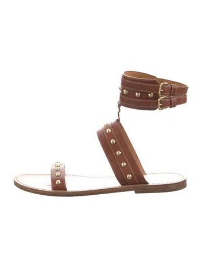 Pre-owned Celine Leather Studded Accents Gladiator Sandals In Brown