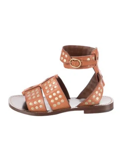 Pre-owned Celine Leather Studded Accents Gladiator Sandals In Brown