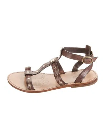 Pre-owned Celine Leather Studded Accents Gladiator Sandals In Brown