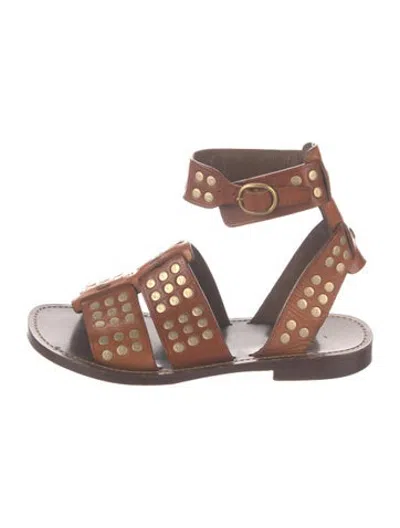 Pre-owned Celine Leather Studded Accents Gladiator Sandals In Brown