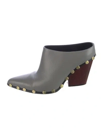 Pre-owned Celine Leather Studded Accents Mules In Gray