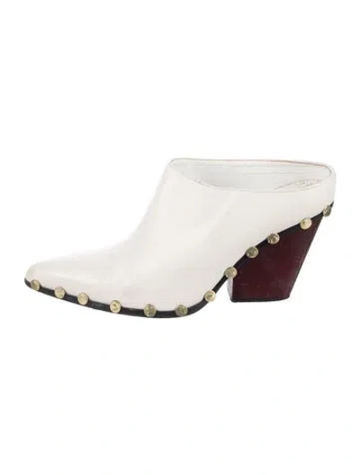 Pre-owned Celine Leather Studded Accents Mules In White