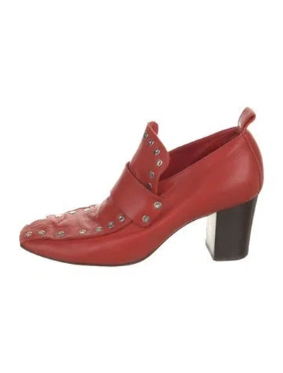 Pre-owned Celine Leather Studded Accents Pumps In Red
