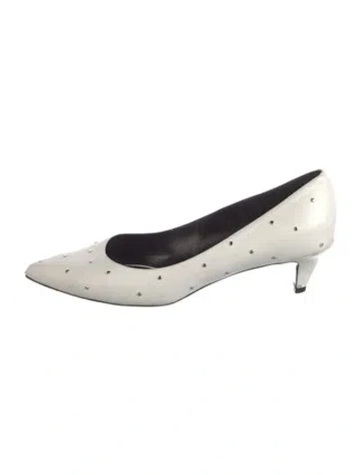 Pre-owned Celine Leather Studded Accents Pumps In White