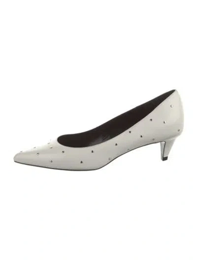 Pre-owned Celine Leather Studded Accents Pumps In White