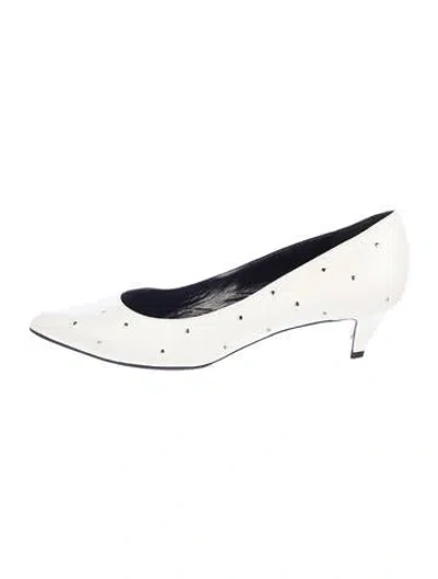 Pre-owned Celine Leather Studded Accents Pumps In White