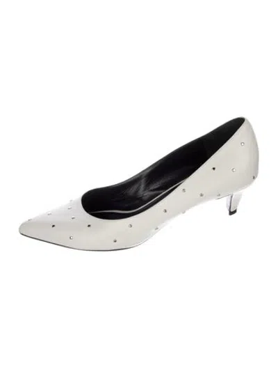 Pre-owned Celine Leather Studded Accents Pumps In White