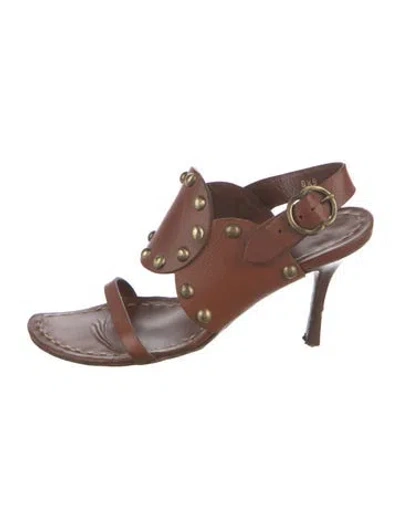 Pre-owned Celine Leather Studded Accents Sandals In Brown