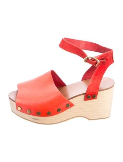 Pre-owned Celine Leather Studded Accents Sandals In Orange
