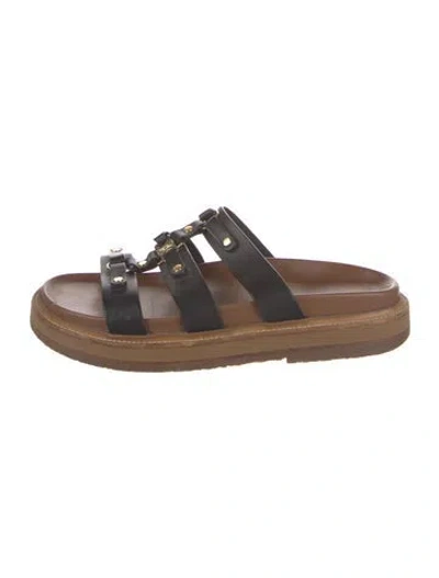 Pre-owned Celine Leather Studded Accents Slides In Black