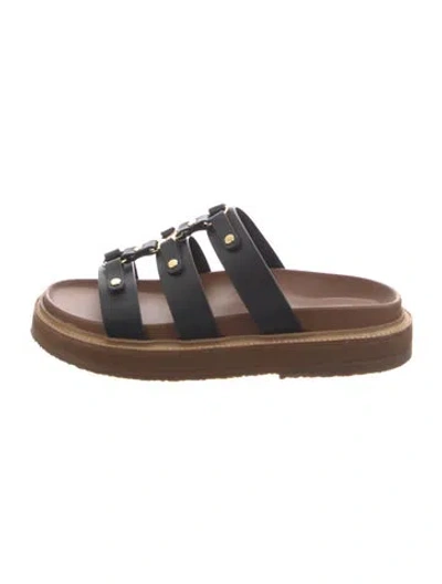 Pre-owned Celine Leather Studded Accents Slides In Black