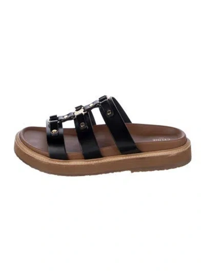 Pre-owned Celine Leather Studded Accents Slides In Black