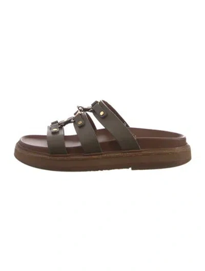 Pre-owned Celine Leather Studded Accents Slides In Brown