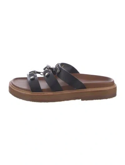 Pre-owned Celine Leather Studded Accents Slides In Brown