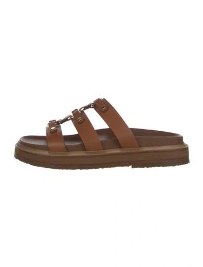 Pre-owned Celine Leather Studded Accents Slides In Brown