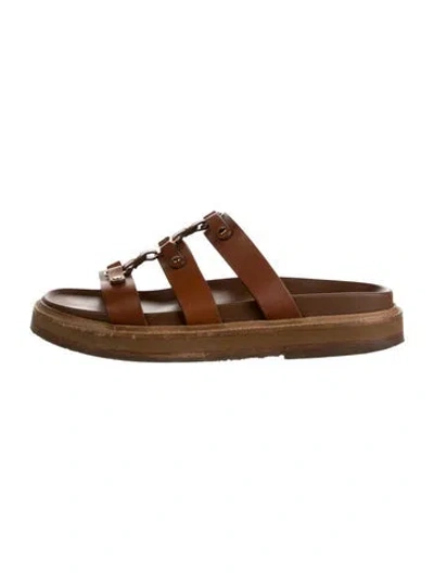 Pre-owned Celine Leather Studded Accents Slides In Brown
