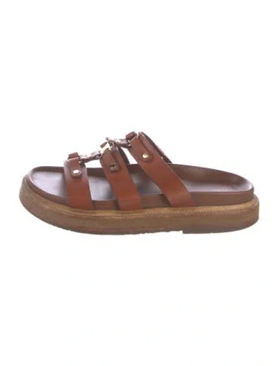Pre-owned Celine Leather Studded Accents Slides In Brown