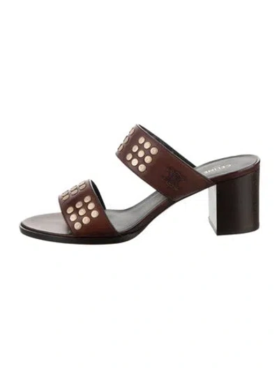 Pre-owned Celine Leather Studded Accents Slides In Brown