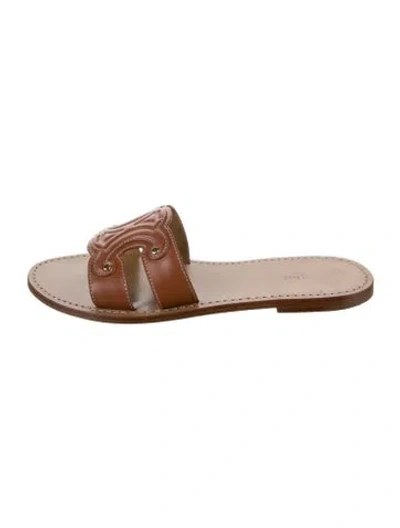 Pre-owned Celine Leather Studded Accents Slides In Brown