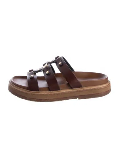 Pre-owned Celine Leather Studded Accents Slides In Brown
