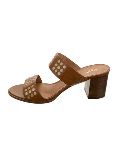 Pre-owned Celine Leather Studded Accents Slides In Neutrals