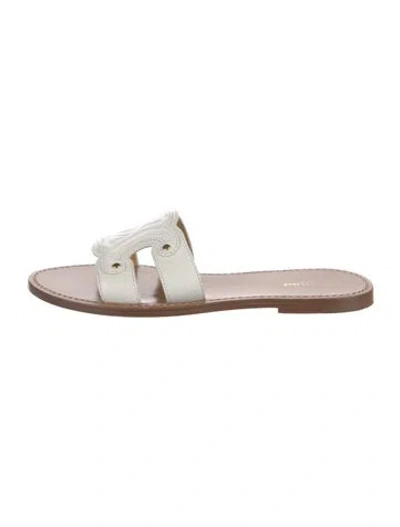 Pre-owned Celine Leather Studded Accents Slides In White