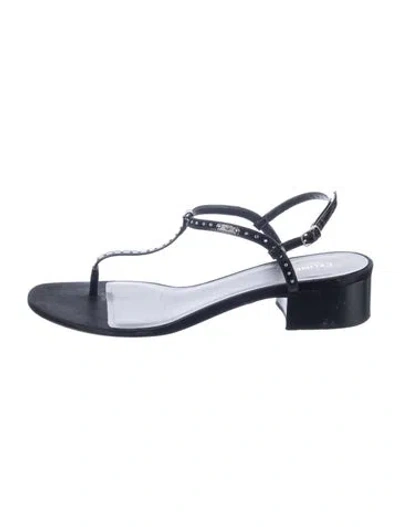 Pre-owned Celine Leather Studded Accents T-strap Sandals In Black