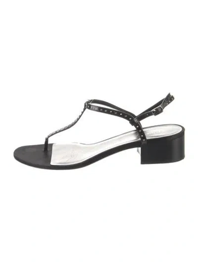 Pre-owned Celine Leather Studded Accents T-strap Sandals In Black