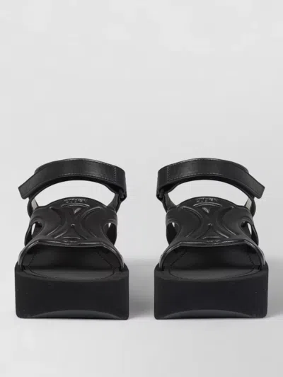 Celine Leather Sunny Slides In Black
