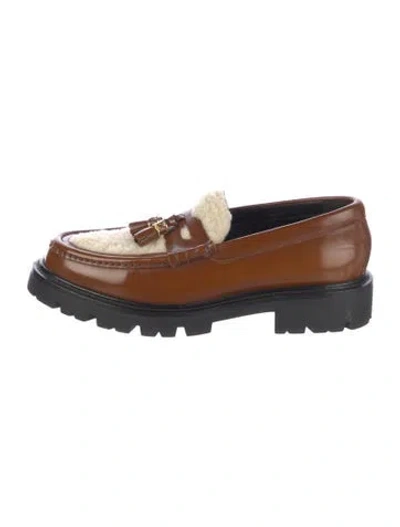 Pre-owned Celine Leather Tassel Accents Loafers In Brown