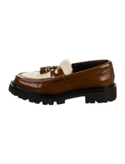 Pre-owned Celine Leather Tassel Accents Loafers In Neutral
