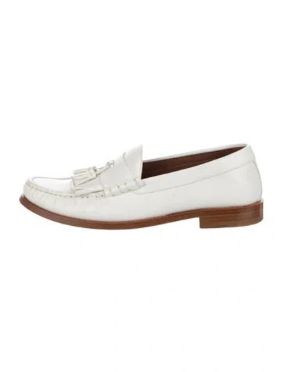Pre-owned Celine Leather Tassel Accents Loafers In White