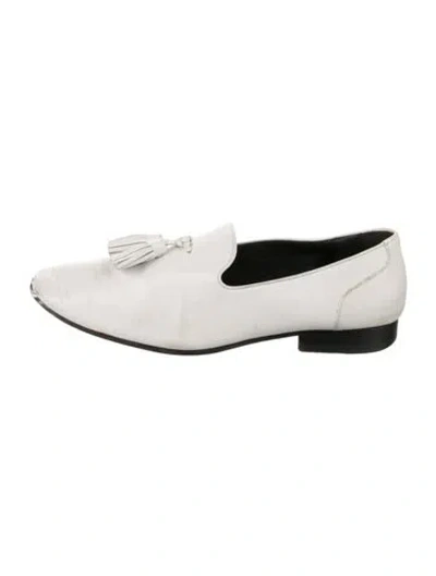 Pre-owned Celine Leather Tassel Accents Loafers In White