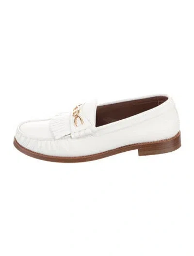 Pre-owned Celine Leather Tassel Accents Loafers In White