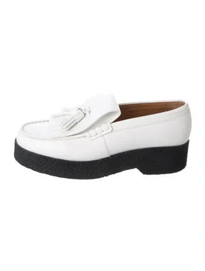 Pre-owned Celine Leather Tassel Accents Loafers In White