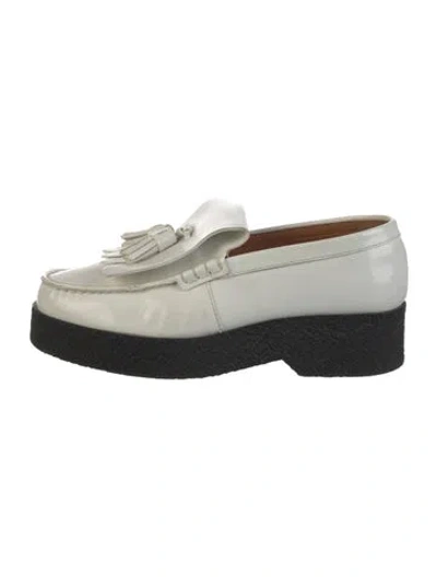 Pre-owned Celine Leather Tassel Accents Mary Jane Flats In White