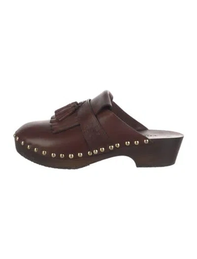 Pre-owned Celine Leather Tassel Accents Mules In Brown