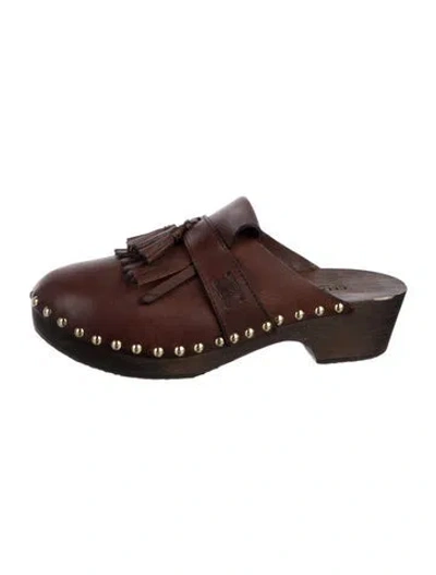 Pre-owned Celine Leather Tassel Accents Mules In Brown