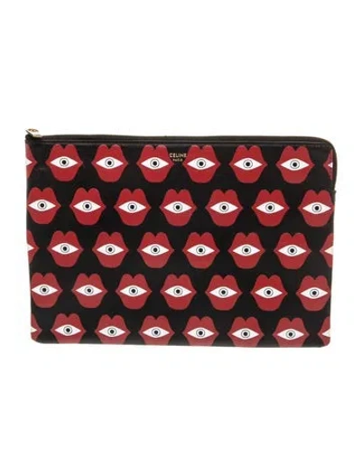 Pre-owned Celine Leather "telepathic Love"solo Pouch Small In Black