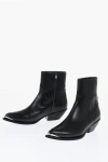Celine Men Leon Zipped Boot With Metal Toe In Shiny Calfskin In Black