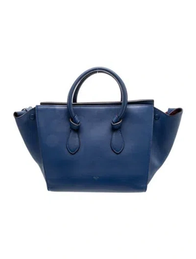 Pre-owned Celine Leather Tie Tote Small In Blue