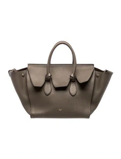 Pre-owned Celine Leather Tie Tote Small In Gray