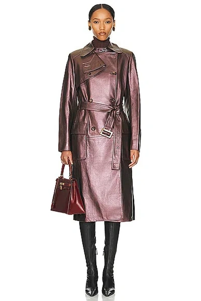 Pre-owned Celine Leather Trench Coat In Brown