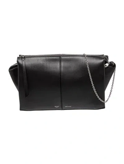 Pre-owned Celine Leather Trifold Clutch In Black