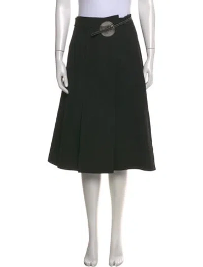 Pre-owned Celine Leather Trim Embellishment Midi Length Skirt In Black