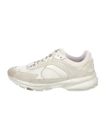 Pre-owned Celine Leather Trim Embellishment Sneakers In White