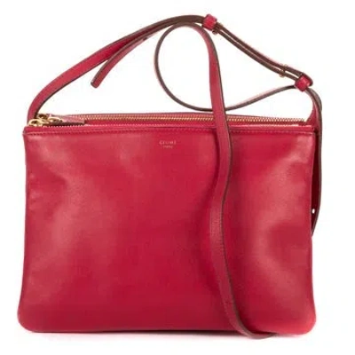 Pre-owned Celine Leather Trio Crossbody In Red