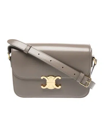 Pre-owned Celine Leather Triomphe Medium In Gray